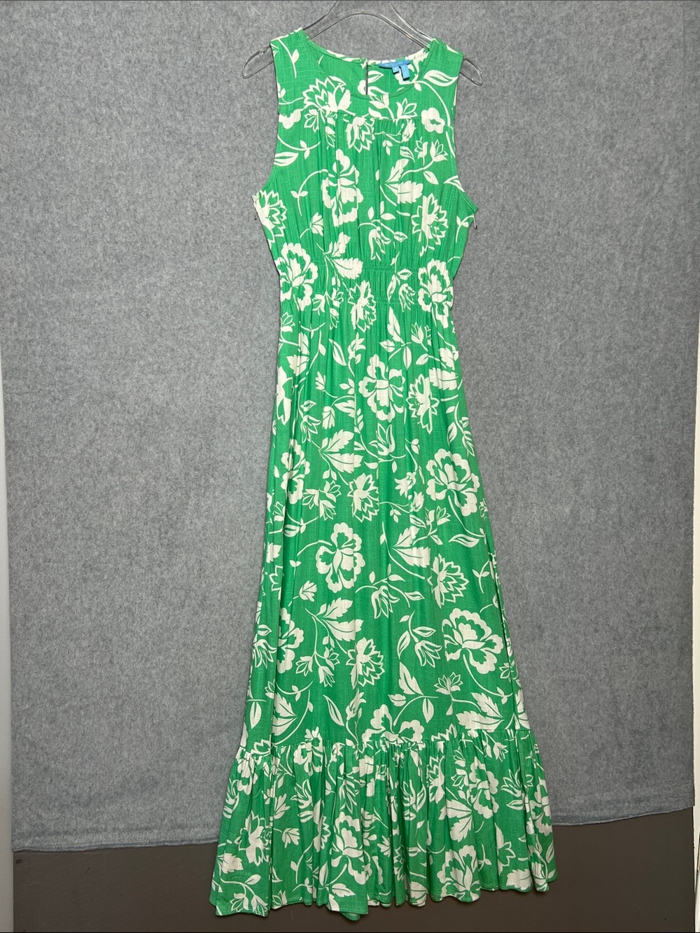 Draper James RSVP Green Floral Midi Dress Linen Blend Sleeveless Womens S